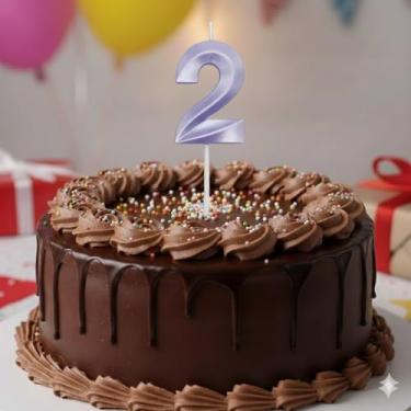 Imagem de Vela De Aniversário Mini Design Número Com 5Cm Silver Festas Lilás (Número 2)