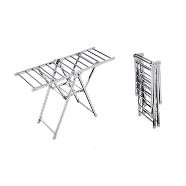 Imagem de Airer de roupas, arejador de roupas, cabide dobrável para secador de chão, aço inoxidável, design de asa dupla, suporte de 2 camadas, suporte de gancho de asa dupla para secadora dobrável