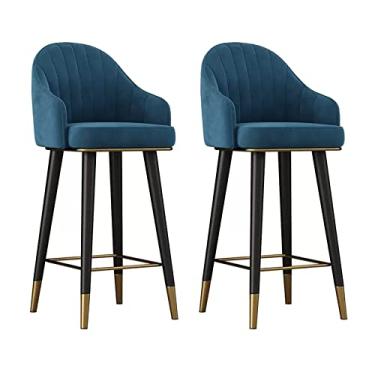 Imagem de Banquetas de bar, conjunto de 2 bancos de veludo com altura para balcão com encosto, bancos altos de cozinha para balcão de cozinha, sala de jantar