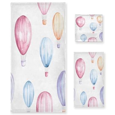 Imagem de xigua Balões de ar quente aquarela conjunto de toalhas de banheiro absorvente macio toalha de banho 3 peças toalha de mão toalhas decorativas para banheiro, academia, hotel, praia, piscina