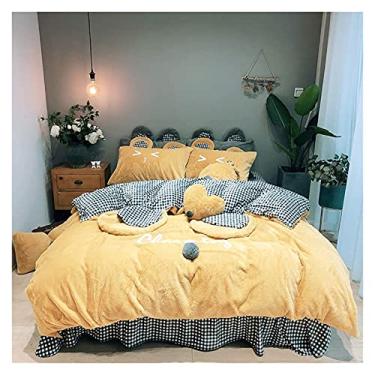 Imagem de Conjunto de capa de edredom de inverno macio e quente de flanela grossa e quente, conjunto de capa de edredom duplo, orelhas fofas, conjunto de capa de edredom 4 peças (amarelo 150 x 200 cm)