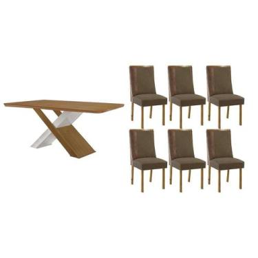 Imagem de Sala Jantar Mesa Imperatriz Tampo Curvo 180cm+6 Cadeiras Tilia Madeira