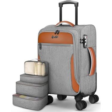 Imagem de Mala de mão aprovada por companhias aéreas de 55 x 35 x 23 cm, mala macia de 55 cm com trava TSA e 4 rodas giratórias, malas de mão leves com rodinhas para homens e viagens, Cinza, Small, Softside