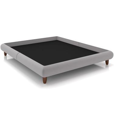 Imagem de Cama Casal King Base Box Pés de Madeira 210cm Otto P05 Veludo Cinza - Lyam Decor