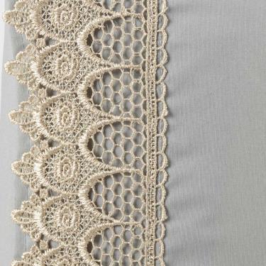 Imagem de Jogo Cama Lençol Haia Casal Padrão Percal 200 Fios 100% Algodão Guipir Bordado Inglês 4 Peças - Cinza