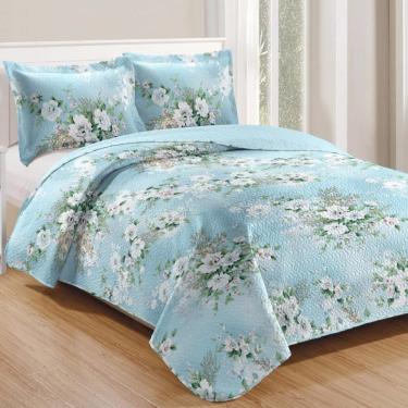Imagem de Kit Cobre Leito Colcha Casa Scarpa Mix Queen Estampado Dupla Face Floral 3 Peças - Yasmin