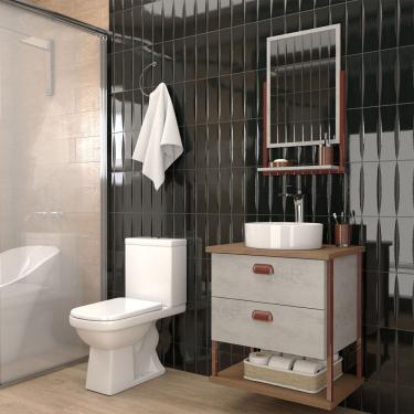 Imagem de Armário de Banheiro Cielo 60cm 2 Gavetas C/ Espelheira 100% Mdf Cimento/Freijó - Panorama Móveis