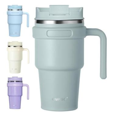 Imagem de Caneca CIVAGO 600mL com tampa, canudo e alça de aço inoxidável