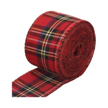 Imagem de Fita De Linho Xadrez Preto, Vermelho E Verde Com Borda Aramada 6M, Pad