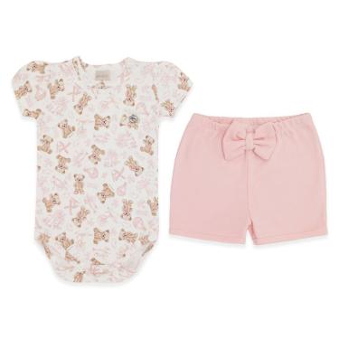 Imagem de Conjunto Bebê Menina Body/Shorts Urso Balão Rosa Mini & Co-Feminino