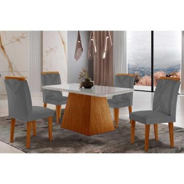 Imagem de Sala De Jantar Completa Luna Tampo Madeirado C- Vidro Canto Curvo 120x80 E 4 Cadeiras Amsterdã Imbuia-veludo Grafite - Rufato