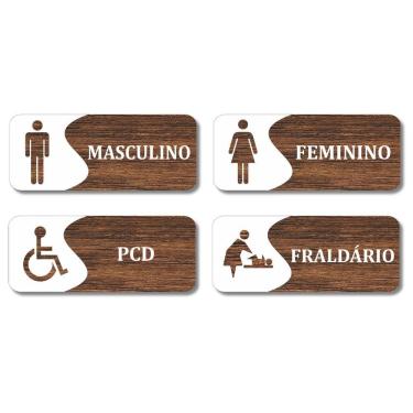 Imagem de Placas Sinalização Banheiros Pcd Fraldário Kit 4 Peças