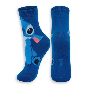 Imagem de Meia Divertida Cano Médio Lilo Stitch Lupo Cor:Azul MisticoTamanho:30-