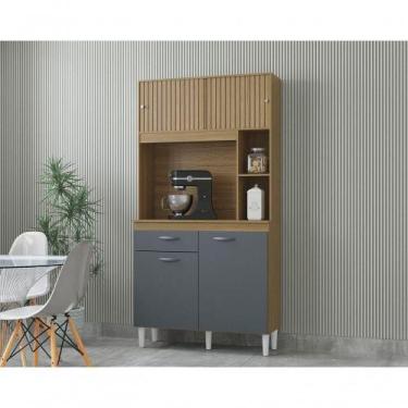 Imagem de Cozinha Compacta Armário Organizador Duda 90cm Com Gaveta Damasco/ripa