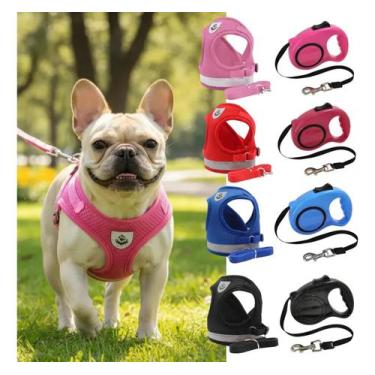 Imagem de Coleira Peitoral Refletiva Conforto Cachorro Pequeno E Gato + Guia Ret