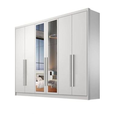 Imagem de Guarda Roupa Casal Com Espelho 6 Portas 8 Gavetas - Robust -branco - Móveis Horizonte