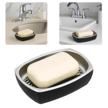 Imagem de Saboneteira Porta Sabonete Base Removível Conceito Luxo Preto e Prata 