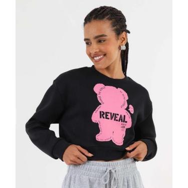 Imagem de Blusão Feminino Cropped Moletom Estampado Marisa Preto-49083, Preto, G