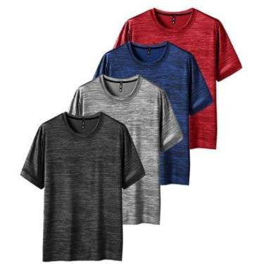 Imagem de Kit 4 Camisetas Masculina Dry Academia Treino Plus Size - G4 - Preto-Chumbo-Cinza-Azul-Masculino