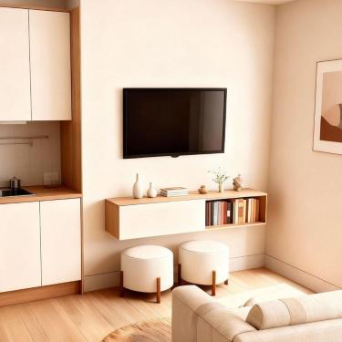 Imagem de Rack Suspenso para Tv com Nichos Organizador para Sala de Estar Branco/Marrom