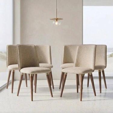 Imagem de Kit 6 Cadeiras de Jantar com Pés em Madeira Maciça Dakota Natural/Champanhe