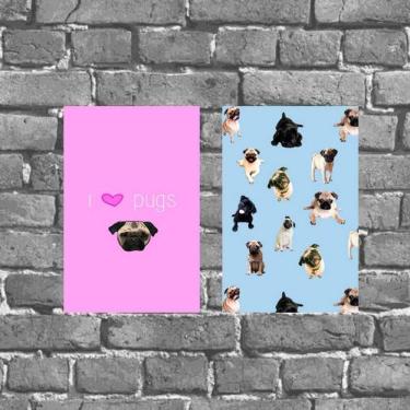 Imagem de Kit 2 Placas Decorativas I Love Pugs 18x27cm