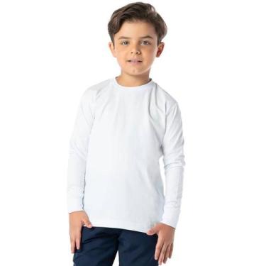 Imagem de Camiseta Infantil Manga Longa Menino Básica Algodão Branca - VRASALON,