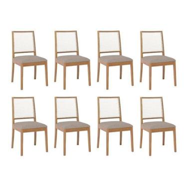 Imagem de Kit 8 Cadeiras para Sala de Jantar Estofadas Marcela Madeira/Bege