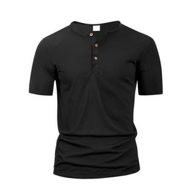 Imagem de Camiseta Masculina Slim Fit De Cor Sólida Com Gola Henley E Botões, Ca