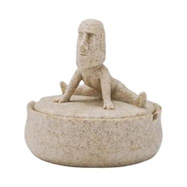 Imagem de Cinzeiro Moai Inspirado Em Yoga Com Tampa, Figura Criativa De Pedra Da