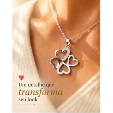 Imagem de Colar Feminino Trevo 4 Folhas Aço Inox Prata 45cm Antialérgico Não Esc