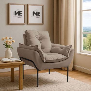 Imagem de Poltrona Decorativa Opala Amamentação Para Sala Base De Ferro preto Suede MEecommerce