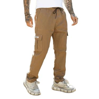 Imagem de Calca Cargo Boca Larga Skate Jeans Sarja Streetwear Masculino Feminino Unissex Bege-Mas...