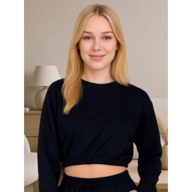 Imagem de Casaco de Moletom Feminino Blusa de Inverno Manga Longa Moletinho com 