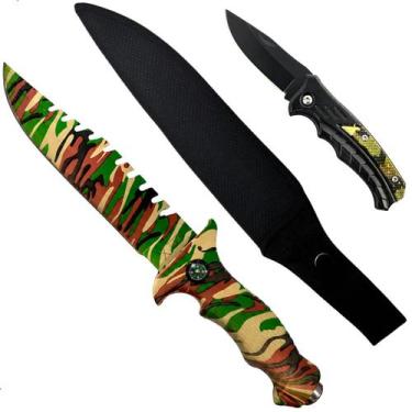 Imagem de Kit Faca Pesca Caça Camping Tática Militar Com Bainha Canivete - Xingu