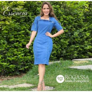 Imagem de Vestido itavest tubinho jeans com elastano manga curta lavagem clara T
