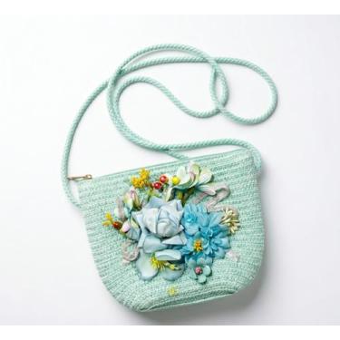 Imagem de Bolsa Infantil Transversal Artesanal Praiana Com Flores Alça 15x17cm C