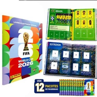 Imagem de Album Copa Mundo 2026 Oficial Panini 12 Pacotes De Figurinha Presente 