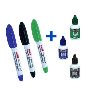 Imagem de 3 Tintas de Pincel Quadro Branco + 3 Canetas Recarregáveis  - Kit Marc