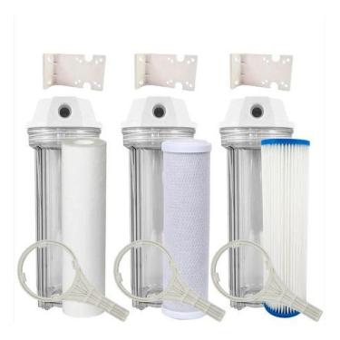 Imagem de Kit 3 Estágio Filtro Agua Cavalete Entrada Caixa Pia Transparente - Ro