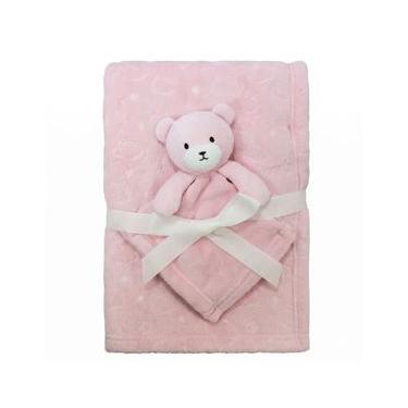Imagem de Kit Manta Cobertor e Naninha Infantil Urso Rosa Claro – Camesa Unico