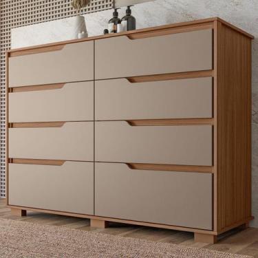 Imagem de Cômoda para Quarto 8 Gavetas 147cm Georgia Marrom/Carvalho/Fendi - Mov