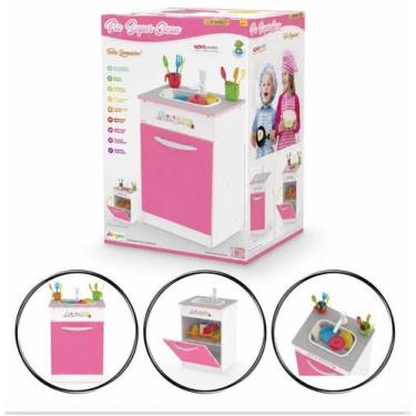 Imagem de Pia de cozinha Infantil rosa brinquedo em Mdf com acessórios - Junges