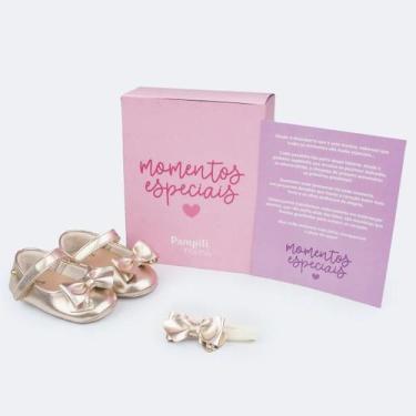 Imagem de Sapato de Bebê Pampili Nina Momentos Especiais Laço Strass Dourada Gan