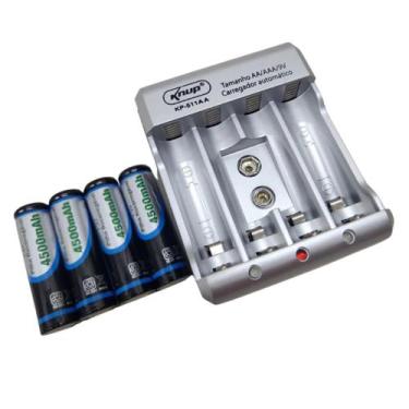 Imagem de Carregador de Pilha com 4 Pilhas Recarregaveis AA Premium - MinutoBaby