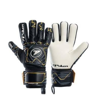 Imagem de Luva de Goleiro Poker Champion 9 JR, Preto, Dourado, 6