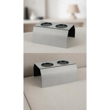 Imagem de Kit 2 Suportes Braço Sofá Porta Copos MDF Cinza 29x40cm - Congratulati