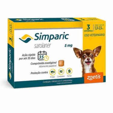 Imagem de Simparic 5 mg para Cães de 1,3 a 2,5 kg caixa fechada Antipulgas e Car