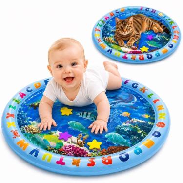 Imagem de Tapete Sensorial de Água Inflável Ocean World com Brinquedos Flutuantes para Estimulação Visual e Motora Azul Yeet