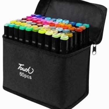 Imagem de Conjunto de Canetas Coloridas Ponta Dupla com Estojo Organizador Preto